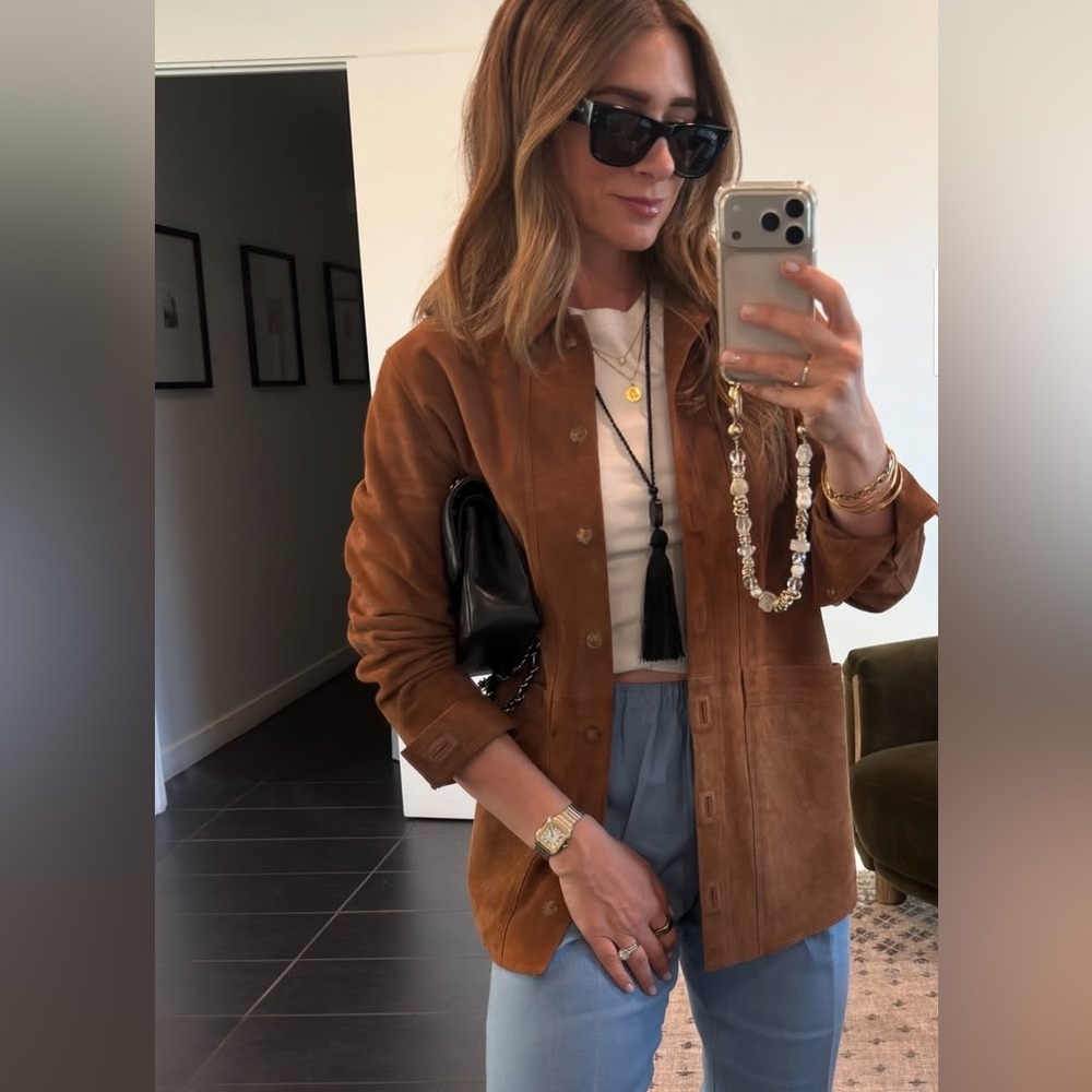 Sezane Willa Goat Leather Camel Jacket